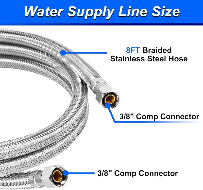 SPUREST 8FT Stainless Steel Braided Water Supply Line for Dishwasher, Brass 3/8 Inch Compression x 3/8 Inch Compression Connections, Food Grade PEX Inner Tube Water Hose - Image 2